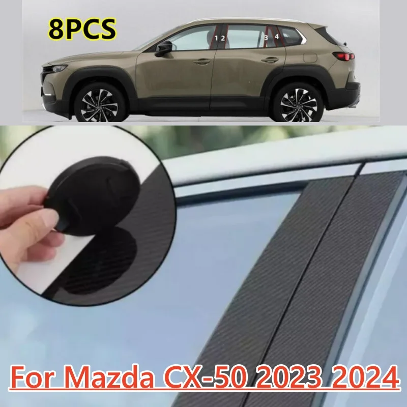 

8Pcs/set Glossy Carbon Fiber Window Door Trim Pillar Posts Cover Fit For Mazda CX-50 2023 2024