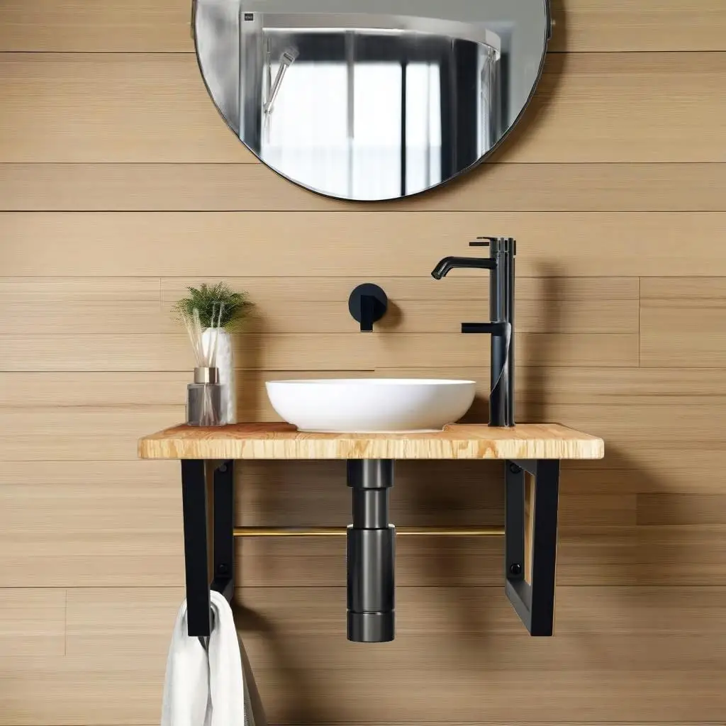 Wall-Mounted Basin Shelf - Durable Steel and Solid Oak Wood for Stylish Storage