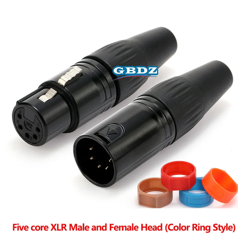 REAN RCX5M-N-012-1 5 Pin Gold-plated XLR Male/Female Plug with Color Ring Microphone Connector Metal Housing  Balanced XLR Plug
