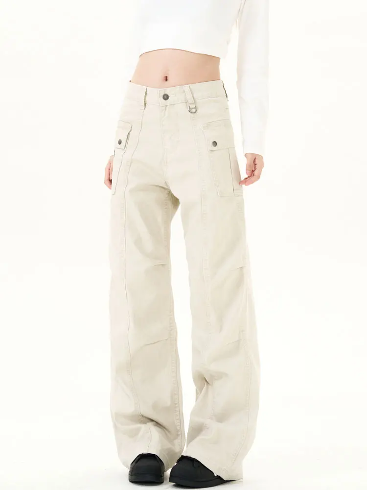 YEBOUN American Washed Vintage Paratrooper Work Pants Men's Casual Loose High Waist Straight Leg Wide Leg Trousers