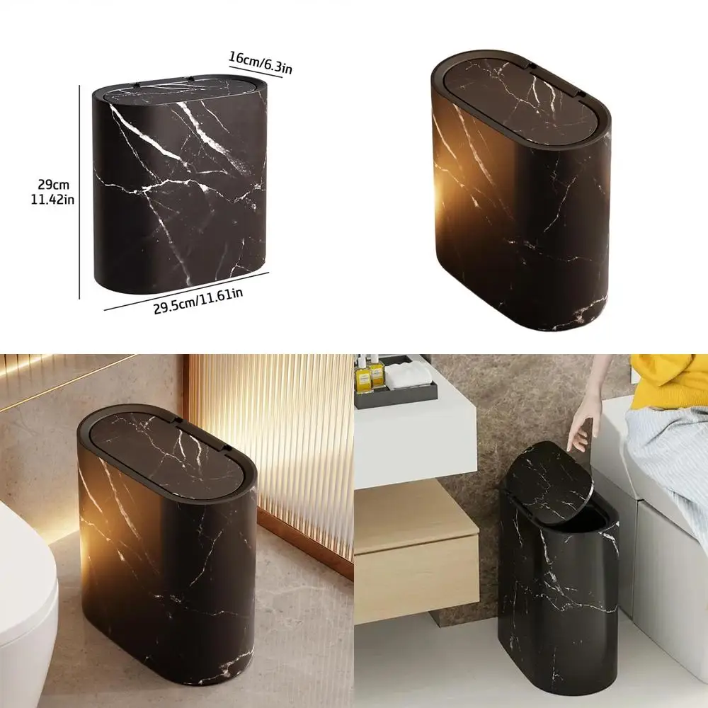 

Modern Plastic Bathroom Trash Bin with Lid, Marble Pattern Small Wastebasket for Home, Hotel Use