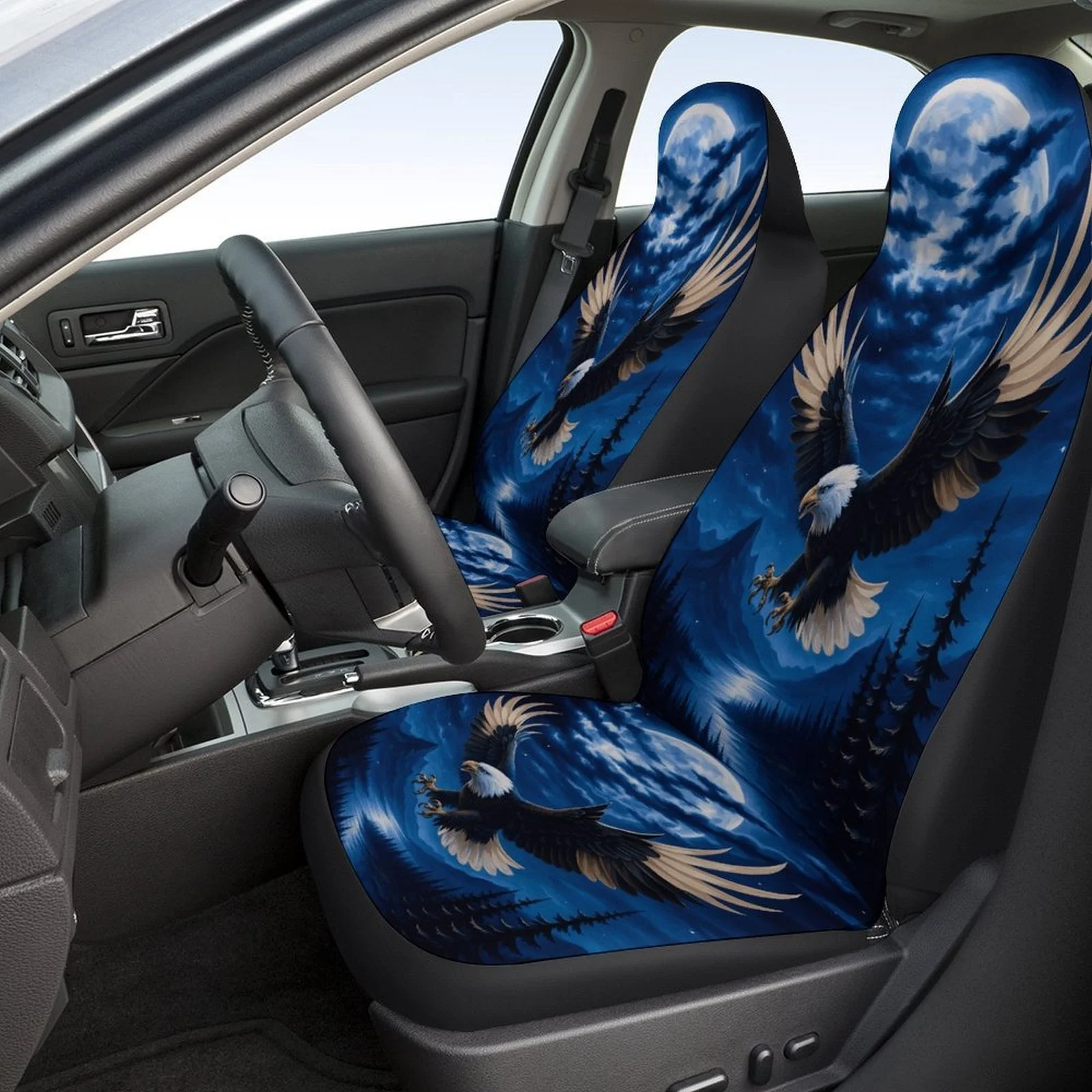 Eagle Moon Flight Themed Car Seat Covers Set For Most Cars, Fashionable Comfortable Decorative Car Seat Protector Covers Full Se