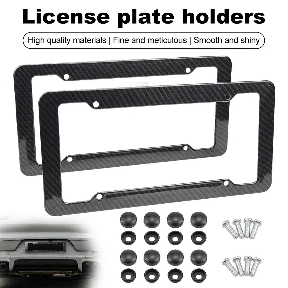 1/2pcs Number Plate Holder Black Car License Plate Frame Label Carbon Fiber License Plate Label Cover Universal Auto Parts