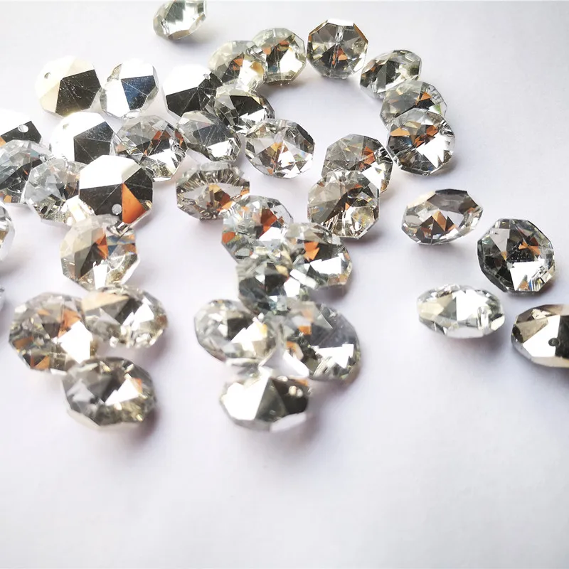 

500pcs/lot 14mm Crystal Octagon Chandelier Beads In One Hole Plated With Sliver for Glass Wedding Decoration Curtain Accessories