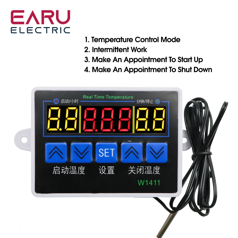 W1411 AC110V-220V DC 12V 10A LED Digital Temperature Controller Thermostat Control Switch Sensor For Greenhouses Aquatic Animal