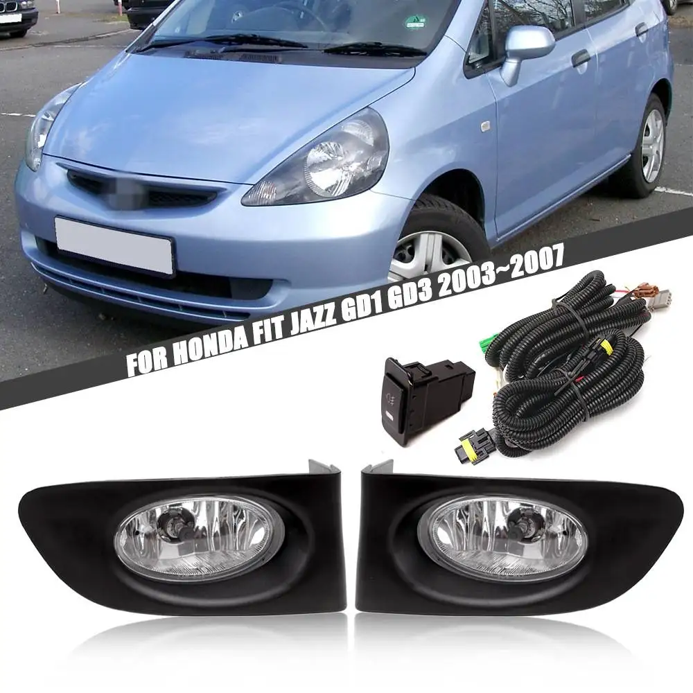 

July King Car Fog Lamp Assembly Kit Compatible for Honda Fit Jazz GD1 GD3 2003-2007, 4300K Fog Lamp Blub + Harness + Switch