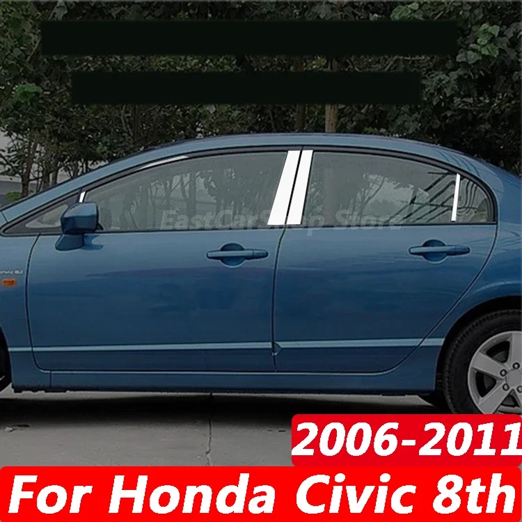 

For Honda Civic 8th 2006-2011 Car Stainless Steel Middle Central Column PC Window Trim B C Pillar Chrome Sticker Accessories