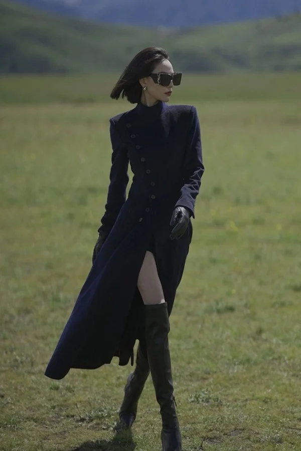 

Coats For Elegant Women Leather Trench Coat Boho Back Denim Windbreakers Lined Newest Over-Knee Arrival Middle-Aged Pressed