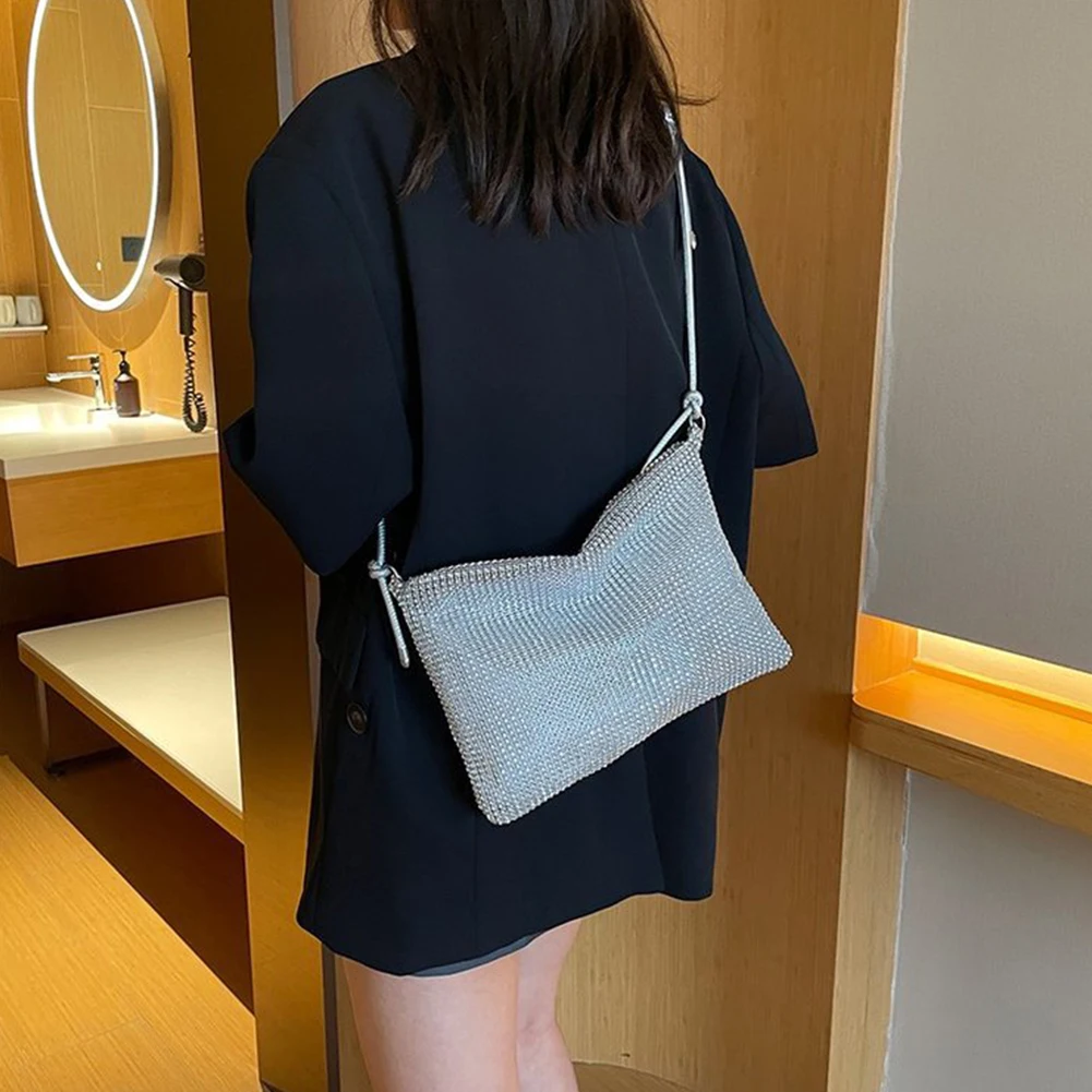 

Женская сумка со стразами, шикарная блестящая сумка через плечо, элегантная модная сумка-тоут на молнии, универсальная сумка с регулируемым ремешком, вечерняя сумка