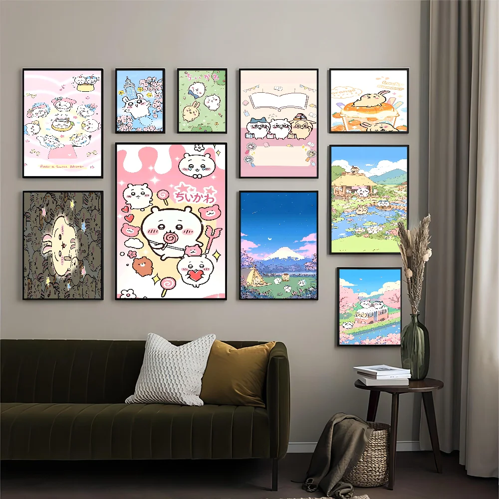 C-ChiikawaS Anime Posters Sticky HD Quality Wall Art Retro Posters For Home Kawaii Room Decor