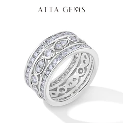 ATTAGEMS Luxury Full Moissanite Rings for Women D Color VVS1 Lab Diamond Band S925 Silver Engagement Wedding Jewelry Party Gift