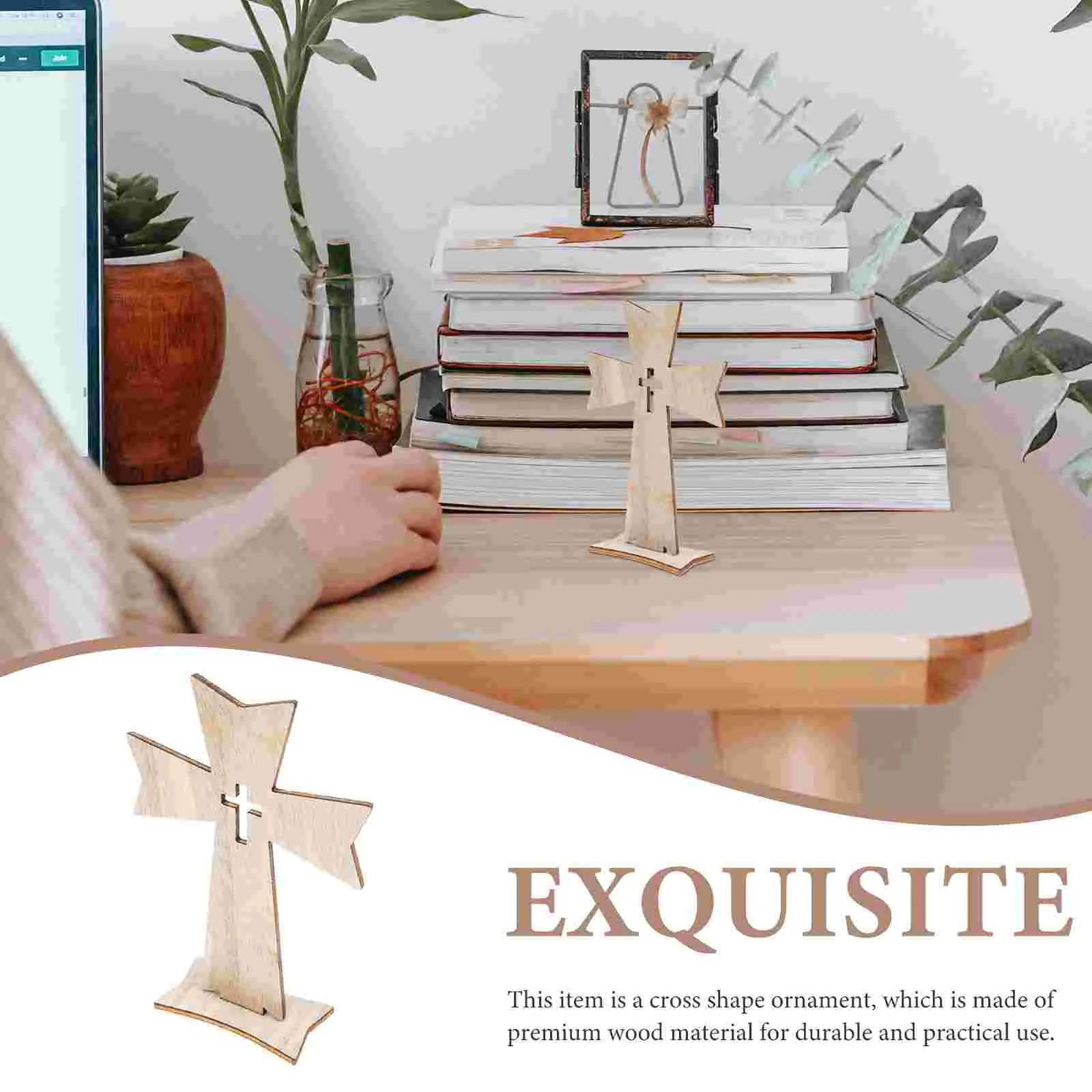 20 Pcs Wooden Cross Crafts Table Sign Adorn Fall Ornaments Dining for Desktop Office Outdoor Decor