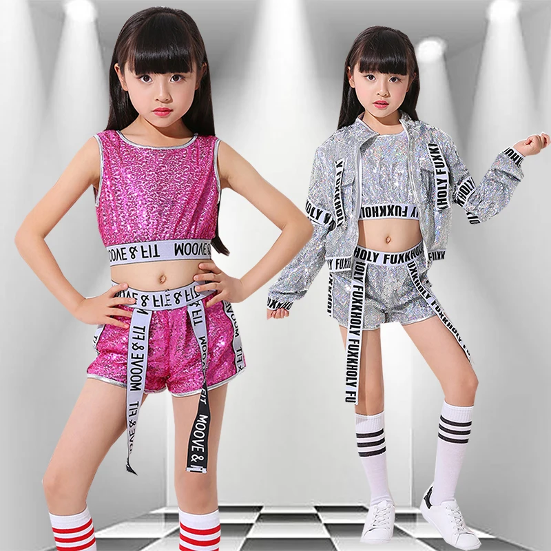 

Jazz Dance Costume Boys Sequins Shining Street Dance Jacket Children's Costume Children' Day Stage Drum Performance Costume Girl