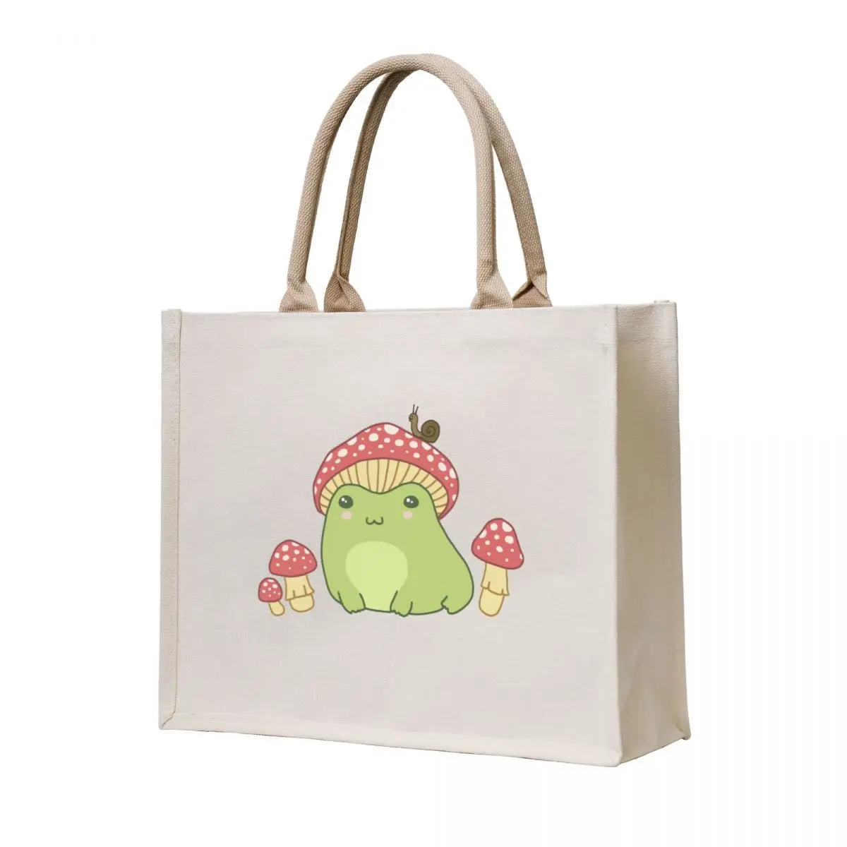 

Kawaii Frog with Mushroom Hat: Cottagecore Aesthetic, Toadstool and Snail Companion, Perfect for Frogge Lovers Tote Bag