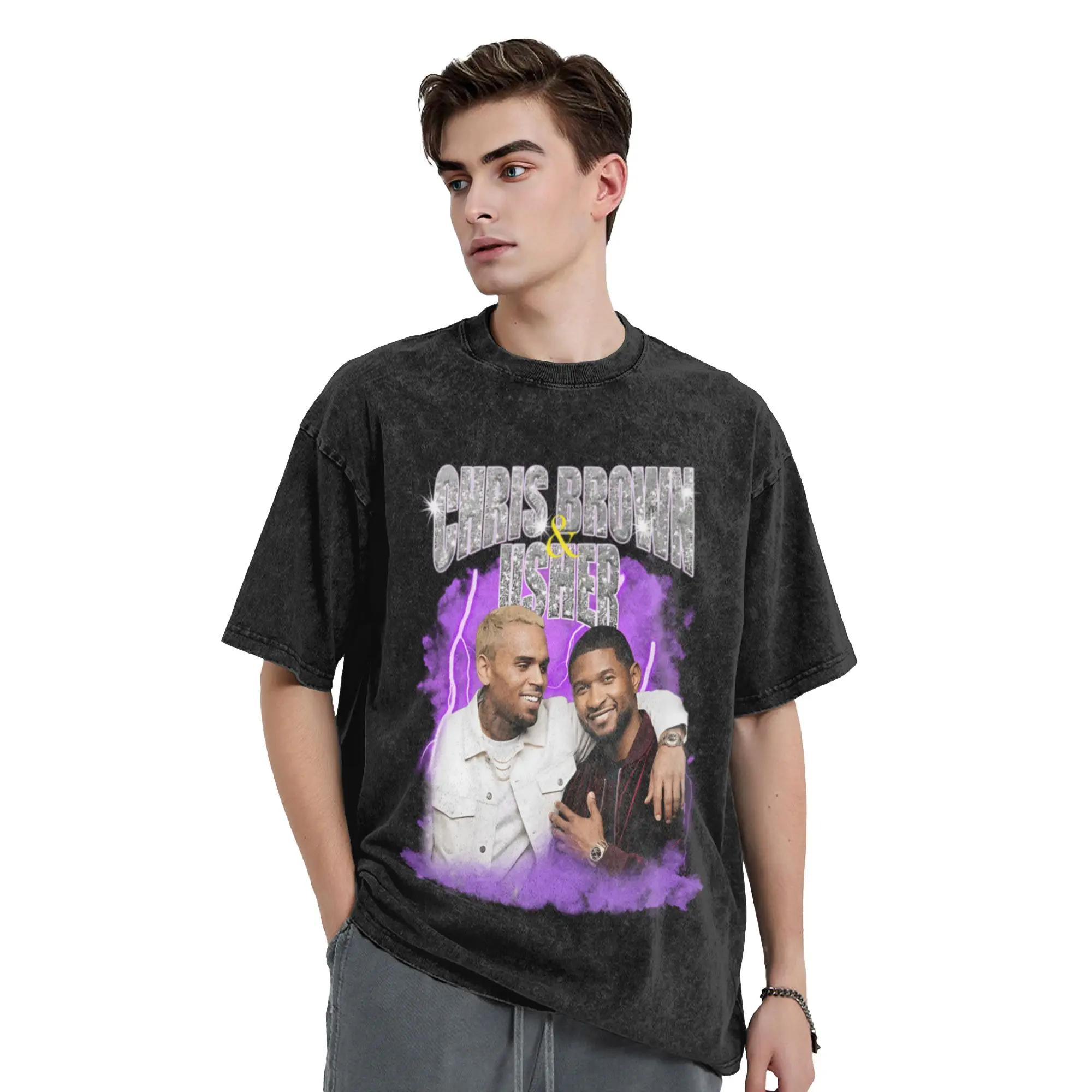 Chris Brown And Usher Unique Chic A Washed T Shirt Men's Women's Oversized Cotton Tees Tops
