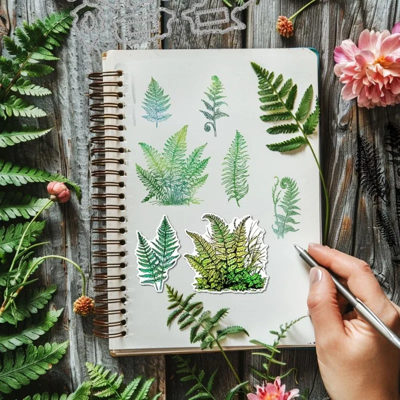 1Bag 2Pcs Fern Clear Stamps and Cutting Dies Silicone Clear Stamps Cards and Metal Die Cuts for Card Making and DIY Embossing