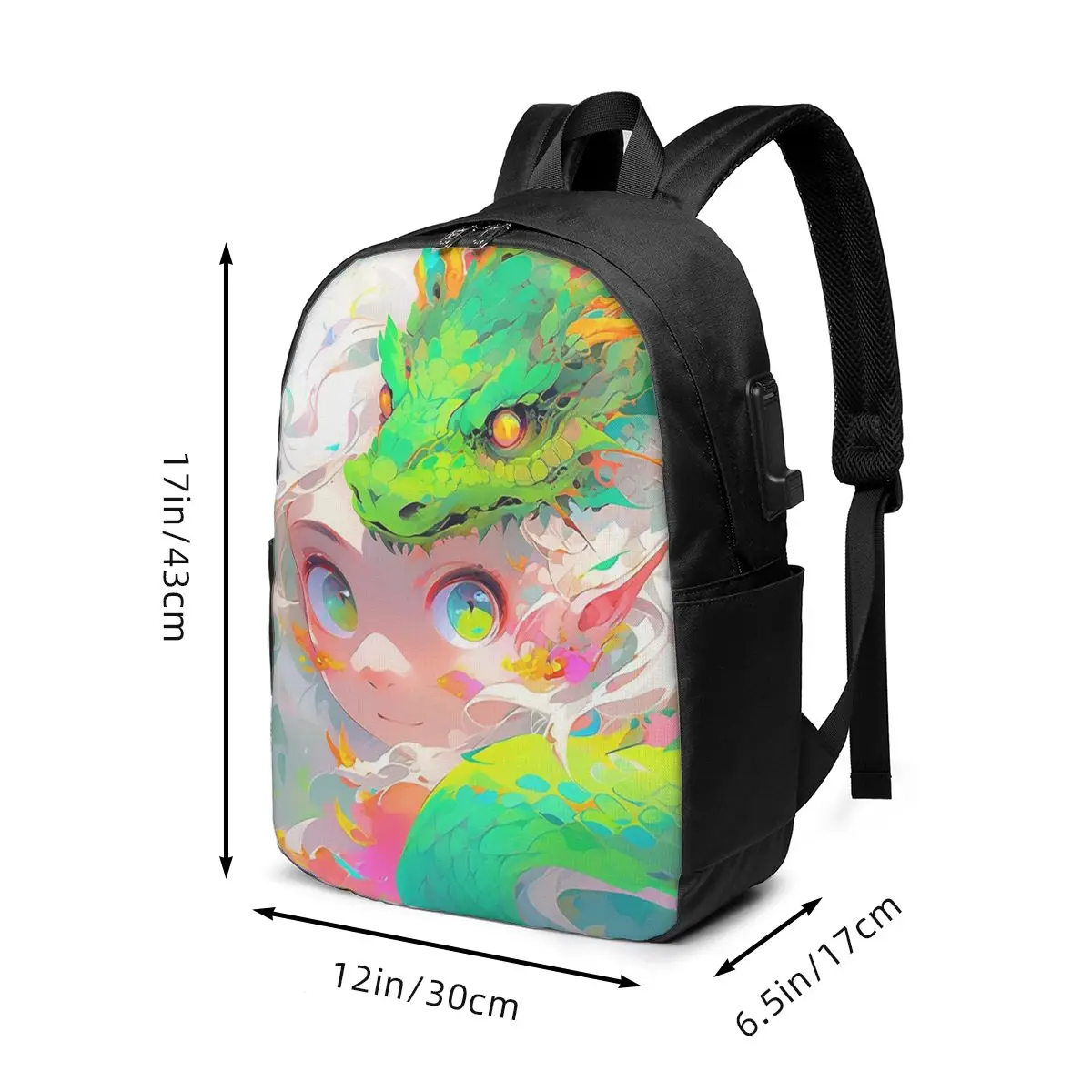 Cartoon Girl And Green Dragon Anime Backpack Travel Notebook Bag Computer College Student School Bag Laptop Shoulder Bags