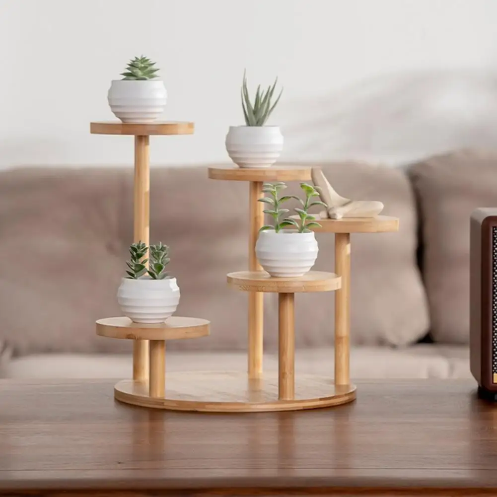 5 Tiered Bamboo Tabletop Plant Stand Rack Flower Pot Holder Shelf Display Rack Indoor Outdoor Planter Display Shelving view 3