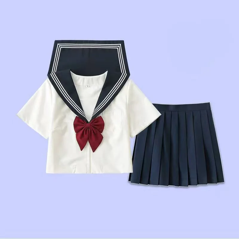 Abito Jk per ragazza uniforme scolastica giapponese Abito sexy a maniche lunghe da donna con tre uniformi da marinaio di base bianche con cravatta rossa primaverile e autunnale