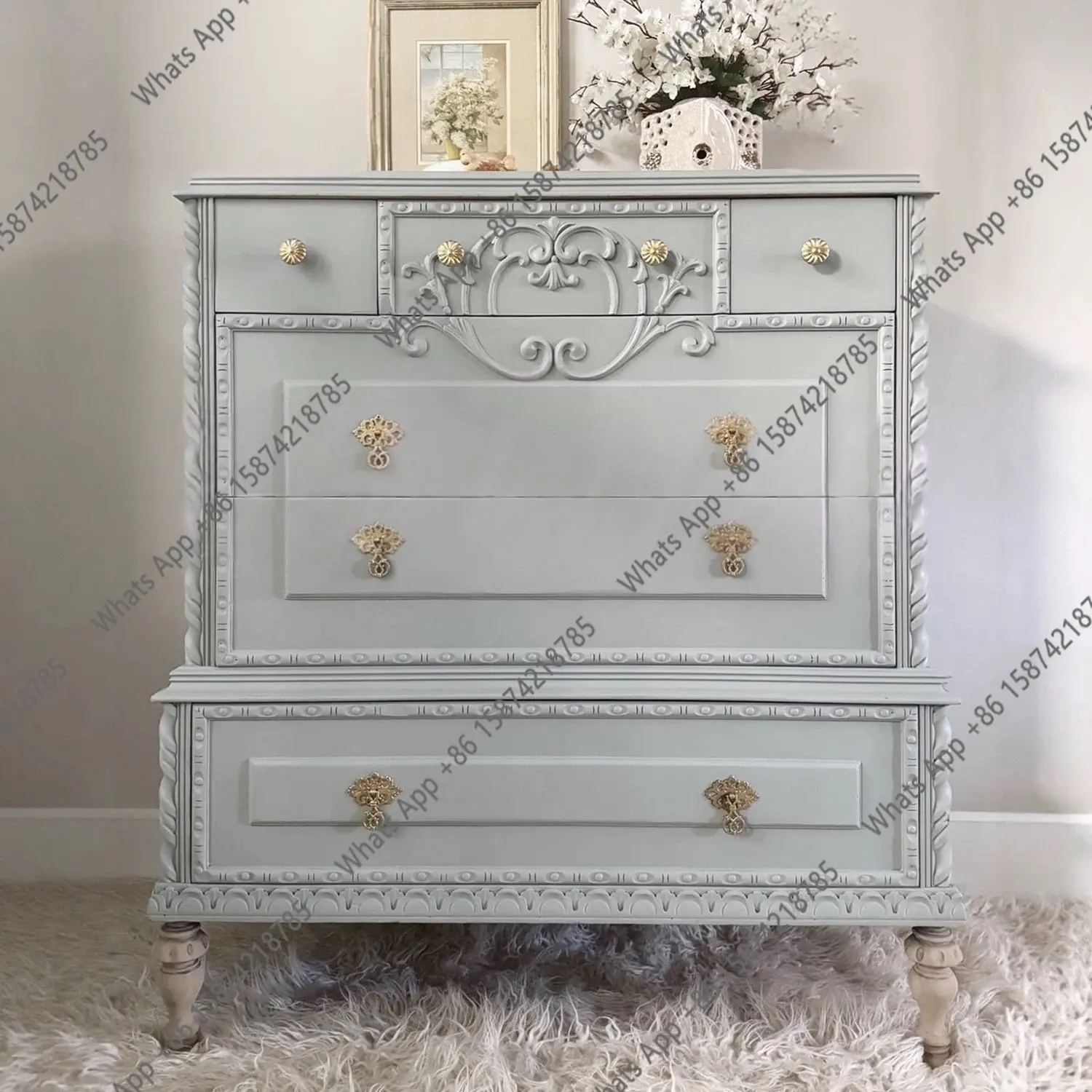 European retro carved solid wood four-chest cabinet, bedroom locker, light luxury drawer, old decorative storage cabinet