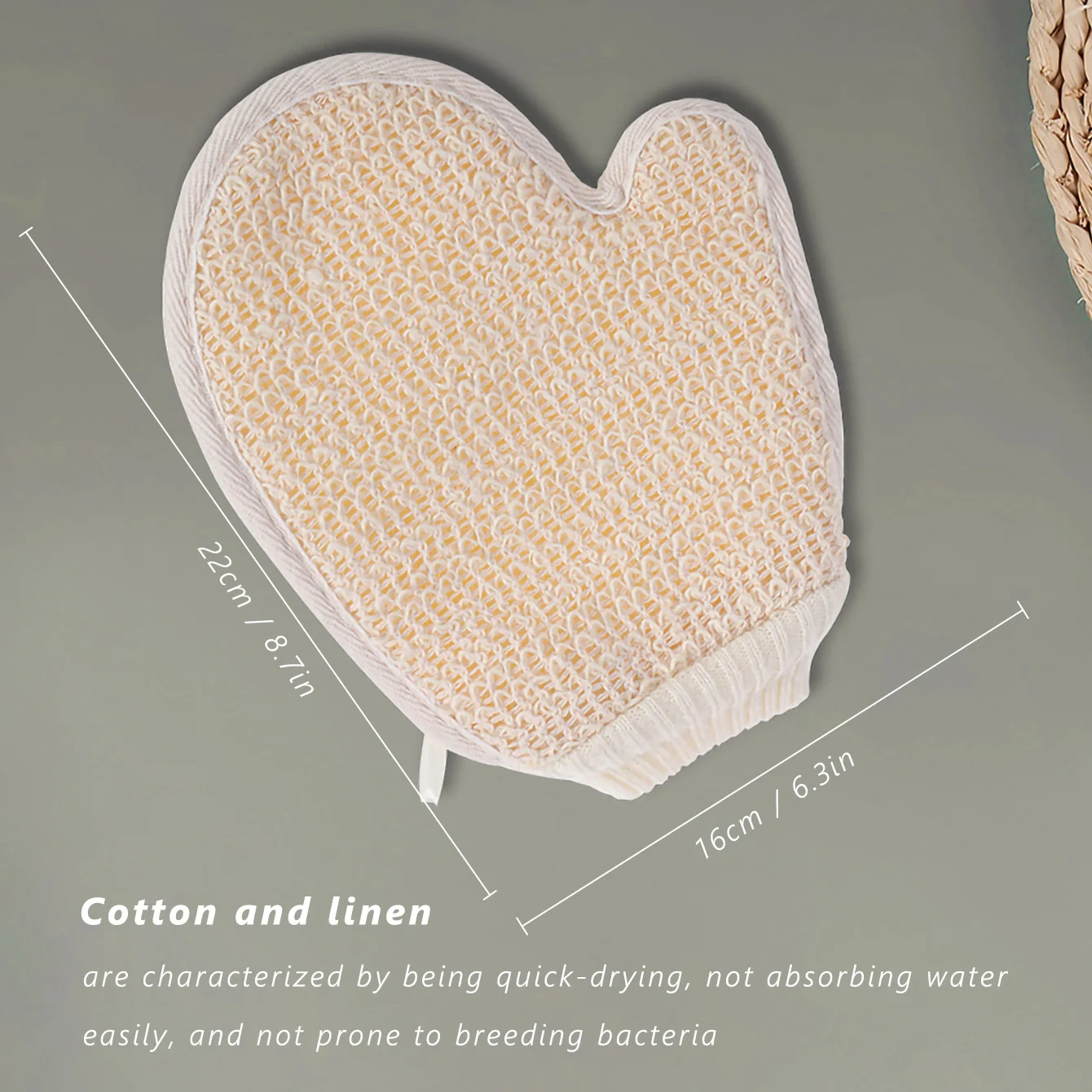 قفاز استحمام 2 في 1، قطعة واحدة من القطن والكتان الطبيعي مع نسيج شبكي للمنتجعات الصحية المنزلية