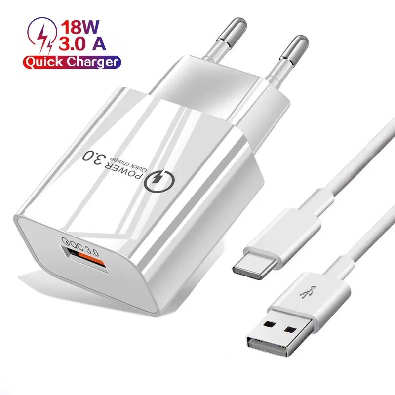 18W 3A Fast Charging Type C USB Charger Cable  For Samsung S21 S20 Ultra A50 A70 A51 A71 Note 20 10 Plus Xiaomi Huawei iPhone