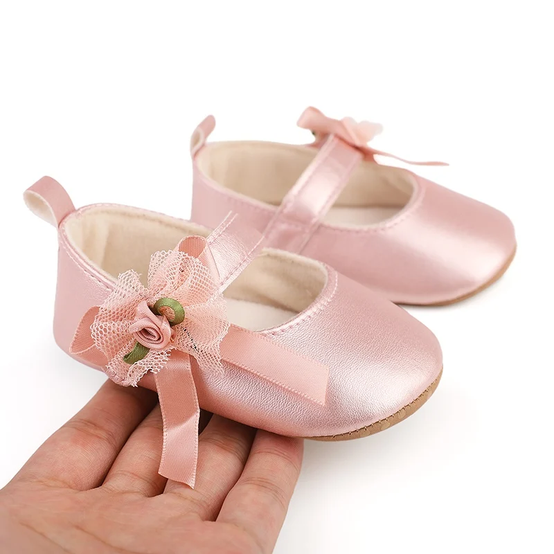 Newborn Baby Shoes Girls PU leather First Walkers Infant Lace Floral Bow Princess Shoes Toddler Soft Sole Anti-slip Prewalkers