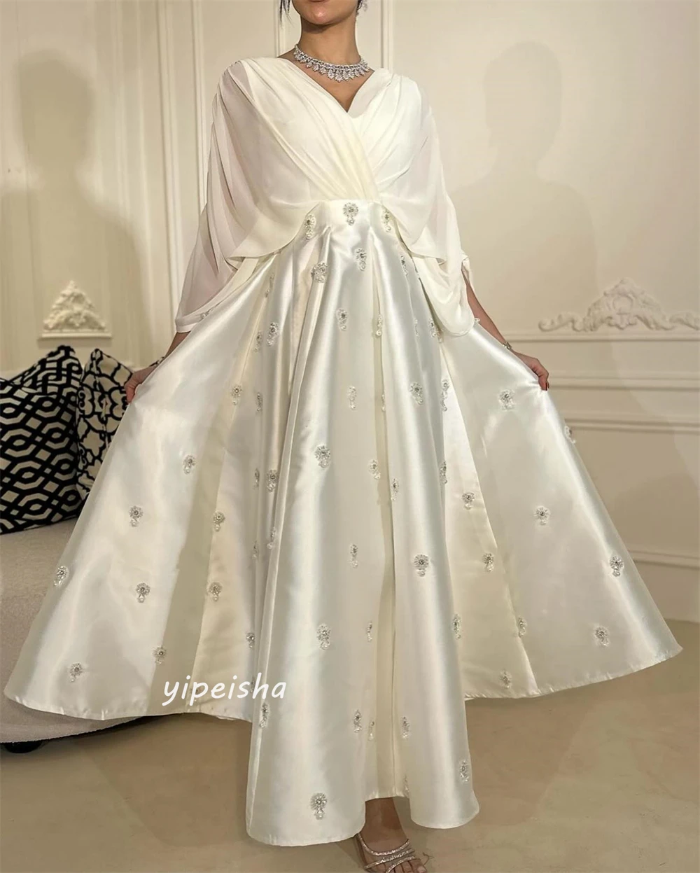 Customized Jiayigong s Draped Applique Pleat Evening A-line V-Neck Bespoke Occasion Gown Long Dresses