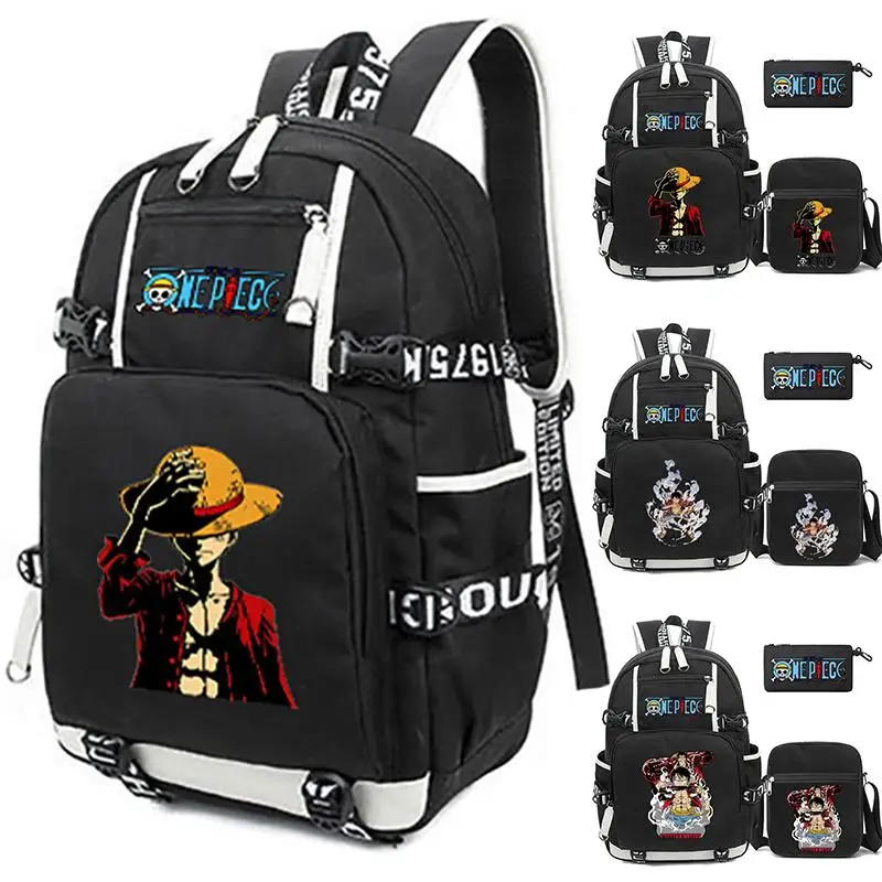 3Pcs/set Anime One Piece Backpack Teenager Boy Girl Back To School Backpack Student Schoolbag Men Laptop Bag D Luffy Mochila Set