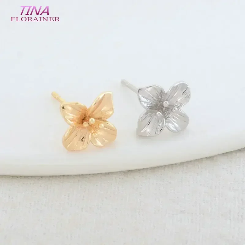 6PCS 10*10.5MM 24K Gold Color Plated Brass Flowers Stud Earrings High Quality Diy DIY Jewelry Making Finding Accessories