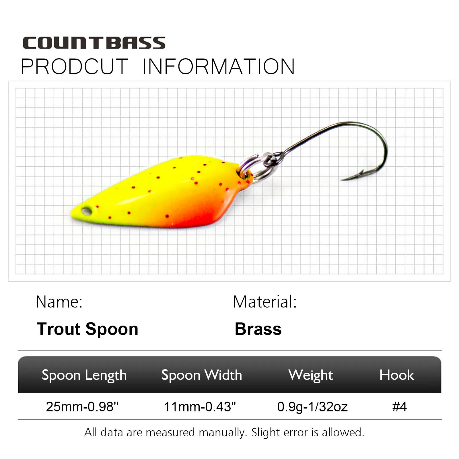 Countbass 1/32oz 0,9g Forellenlöffel Blatt Messingguss Angelköder für Lachsforelle Hechtbarsch – Detail 4