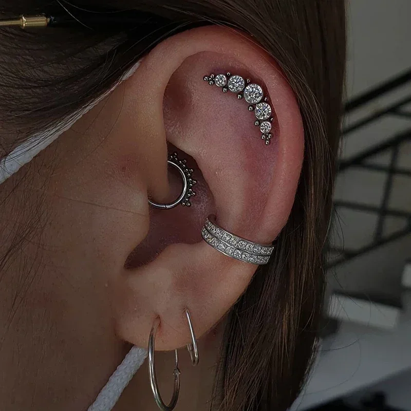 F136 Titanium Conch Piercing Clear Zircon 16G Flat Helix Labret Spiral Lip Nail Tragus Conch Cartilage Piercing Body Jewelry
