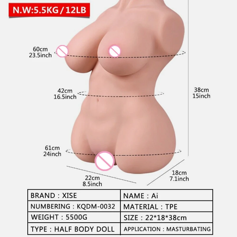 Bonecas sexuais para adultos, Vagina realista, Big Fat, Buceta, Bunda, Anal, Peituda, Sex Toy com peito, Silicone Half Body, Masturbador masculino, 1:1