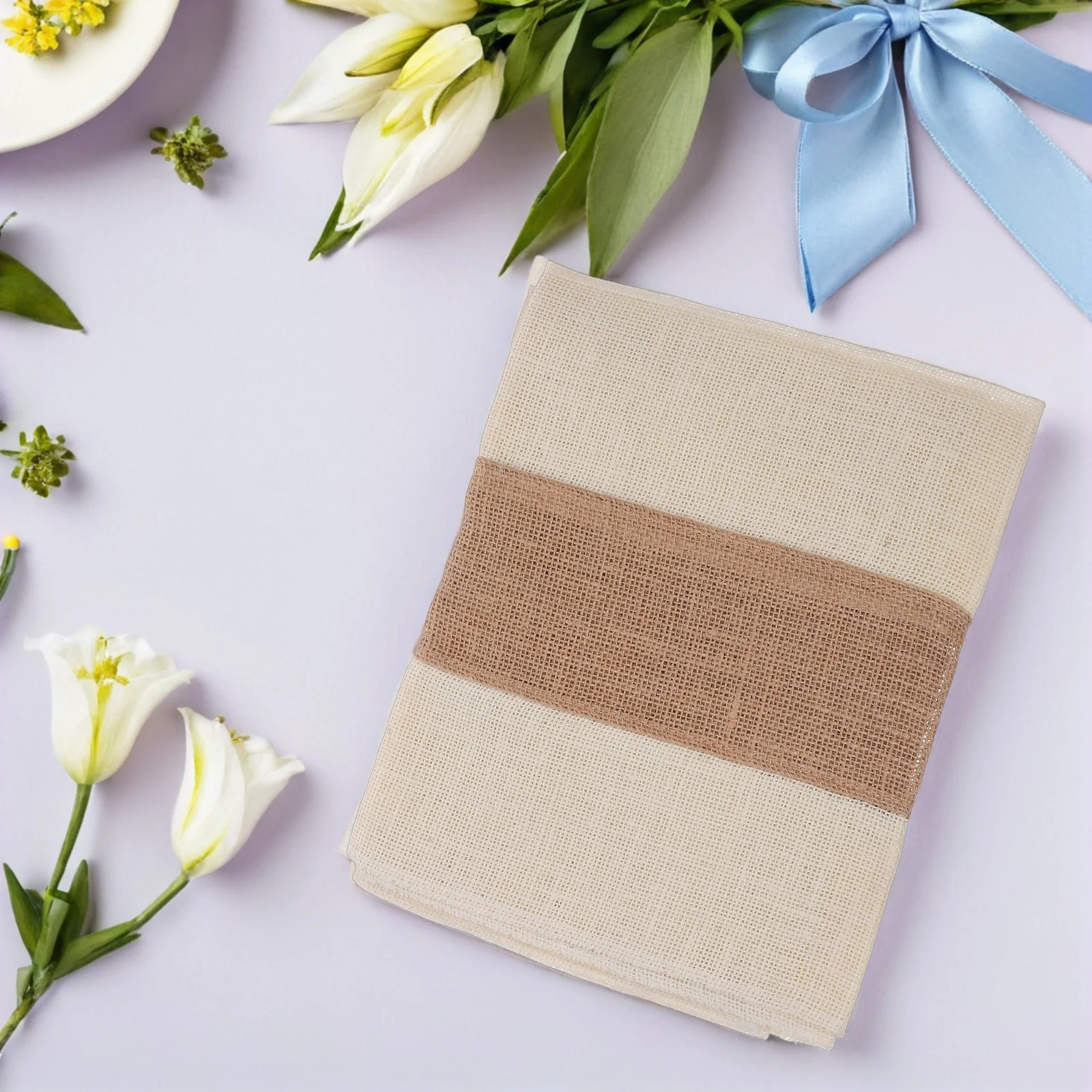 

Two-Tone Spliced Table Runner Brown White Linen Burlap Farmhouse Style Dining Table Cover for Rustic Wedding Festival Home Decor