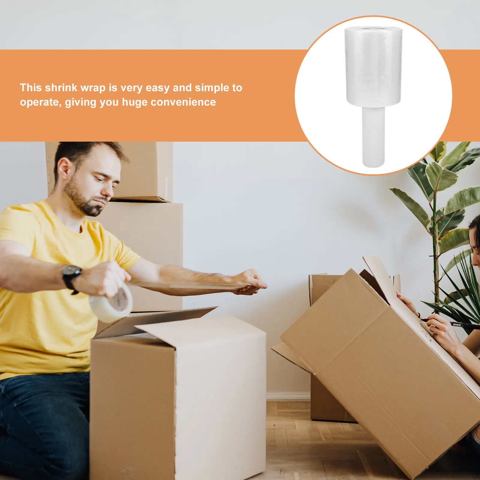 

1 Roll Shrink Wrap Roll Handle Easy Operate Packaging Film Luggage Cable Hose Industrial Supplies Protection Wrap Film