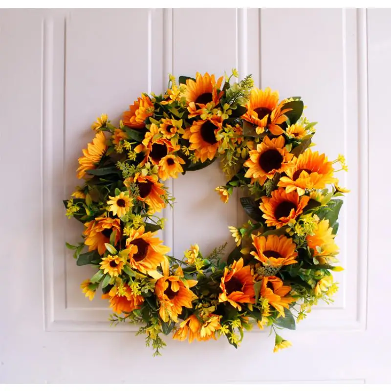 

Венок из подсолнухов для фермерского дома, для крыльца, для входной двери, гирлянды, праздничные украшения, декоративные кольца из лозы, орнаменты