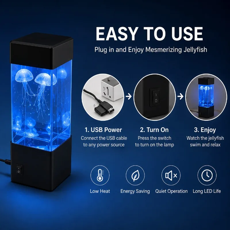 LED Jellyfish Aquarium Night Light Colorful Water Tank Table Lamp for Bedroom Kids Room Party Desk Home Decor Aquarium Lamp