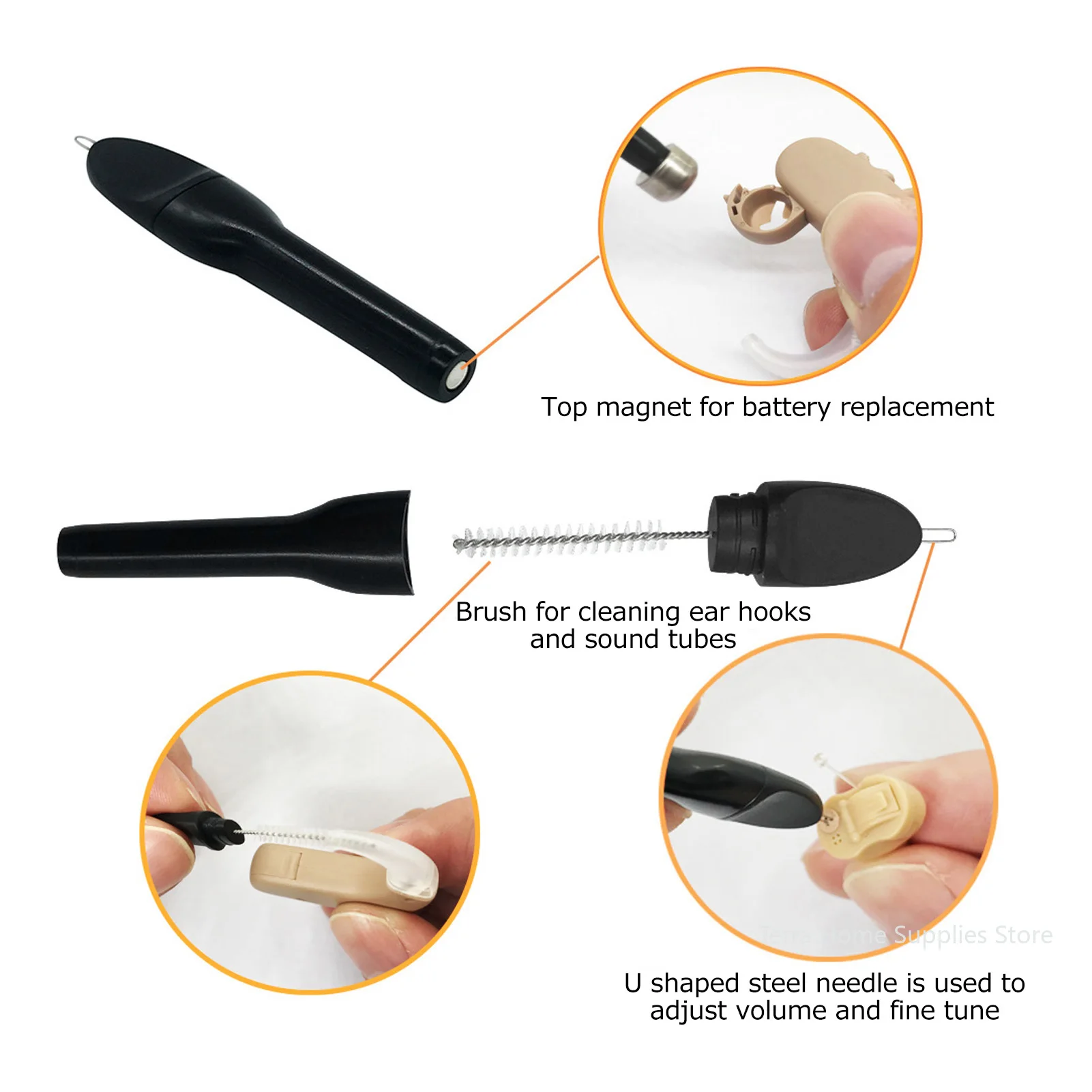 10pcs Hearing Aid Cleaning Brush Portable Hearing Amplifier Brushes with Wax Loop and Magnet Ear Care Accessories Hearing Aid