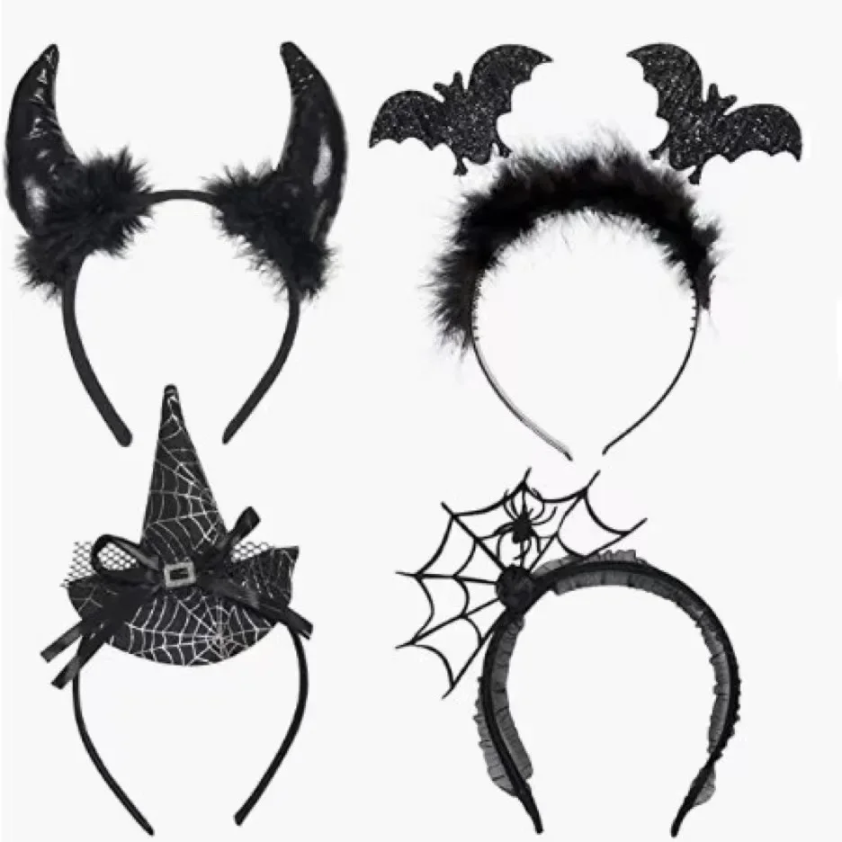 12pcs Halloween Costume Headband Bat Spider Web Witch Hat Pumpkin Ghost Witch Legs Party Hair Accessories for Halloween Cosplay 2
