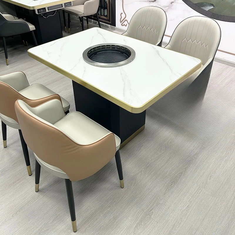 

Smokeless self-purification roast shabu hot pot barbecue table, barbecue grill rock slab marble commercial dining table