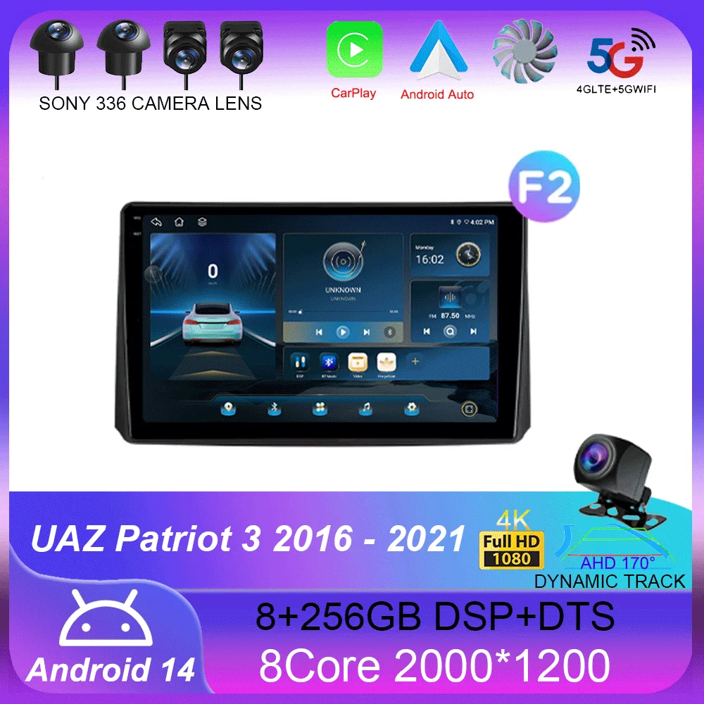 

For UAZ Patriot 3 2016 - 2021 Android 14 Carplay Auto 4G+WIFI GPS Car Radio Navigation Multimedia Video Player Stereo BT