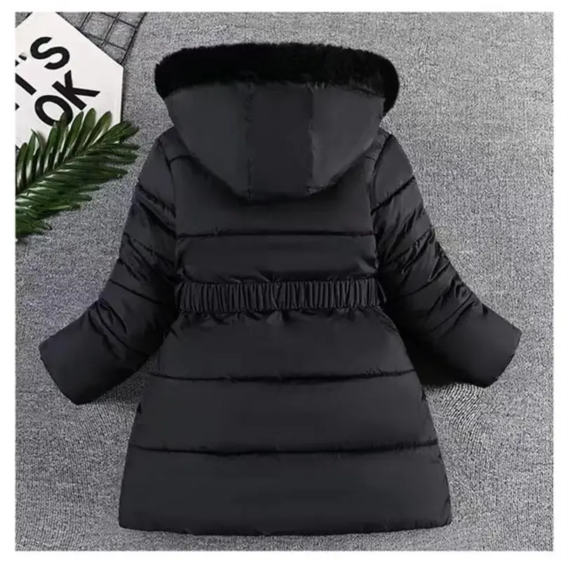 Girls Coat Winter Thickend Hooded Jacket Keep Warm Children's Coat Solid Fleece Inside Cotton Coats New Year Kids Clothes 4-10Y