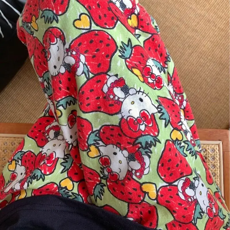 Pantalones de dormir totalmente de algodón Sanrio Hello Kitty lindo hogar suelto y cómodo Kawaii Anime moda Casual ropa femenina Alo Set