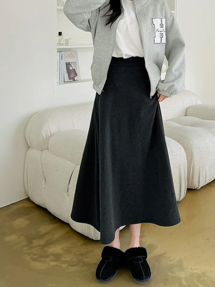 TIYIHAILEY-Women's Long Mid-Calf Thick A-line Skirts Fleece Warm Skirts With Pocket Winter New Custom Made Black Grey  XS-3XL