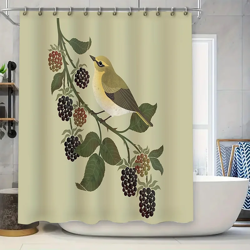 Vintage Bird Shower Curtain Botanical Nature Forest Birds Pattern Bathroom Decor Washable Rustic Farmhouse Home Decor