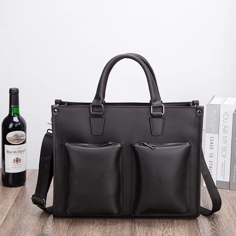 PU leather retro and simple men's briefcase, 16-inch computer bag, large-capacity business single-shoulder crossbody bag