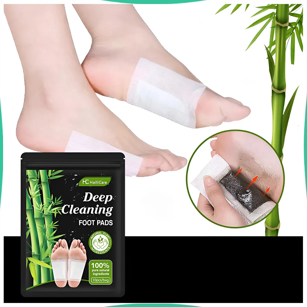 10Pcs Wormwood Bamboo Charcoal Foot Paste Deep Cleaning Food Pads Relieves Fatigue Detoxification Care Massage Helps Sleep