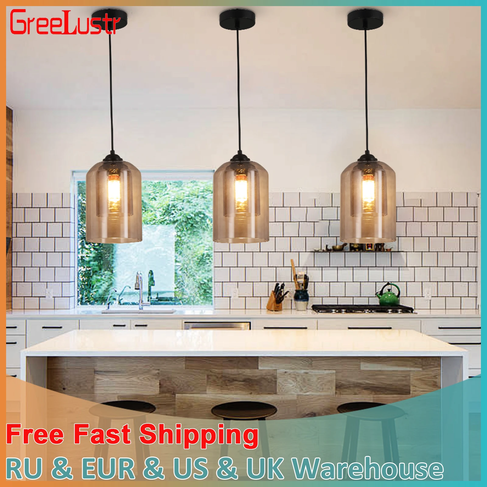 Modern Pendant Light Grey Glass Led Chandelier Hanging Ceiling Lamp Living Dining Room Kitchen Island Home Decor Fixture Luminar