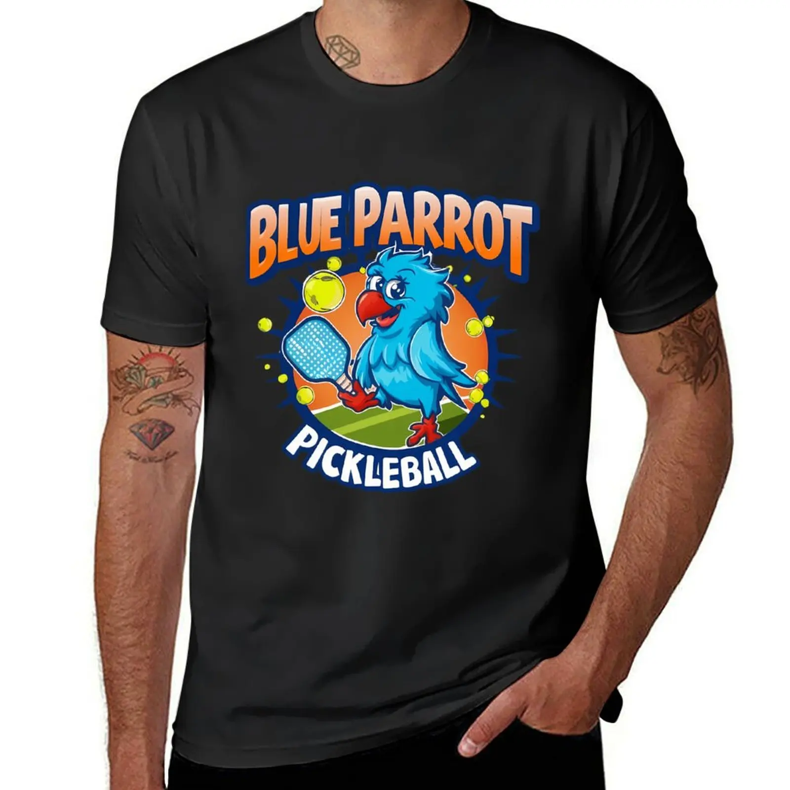 

Sporty Blue Parrot Pickleball Enthusiast T-Shirt Aesthetic clothing customizeds vintage Short sleeve tee men clothings