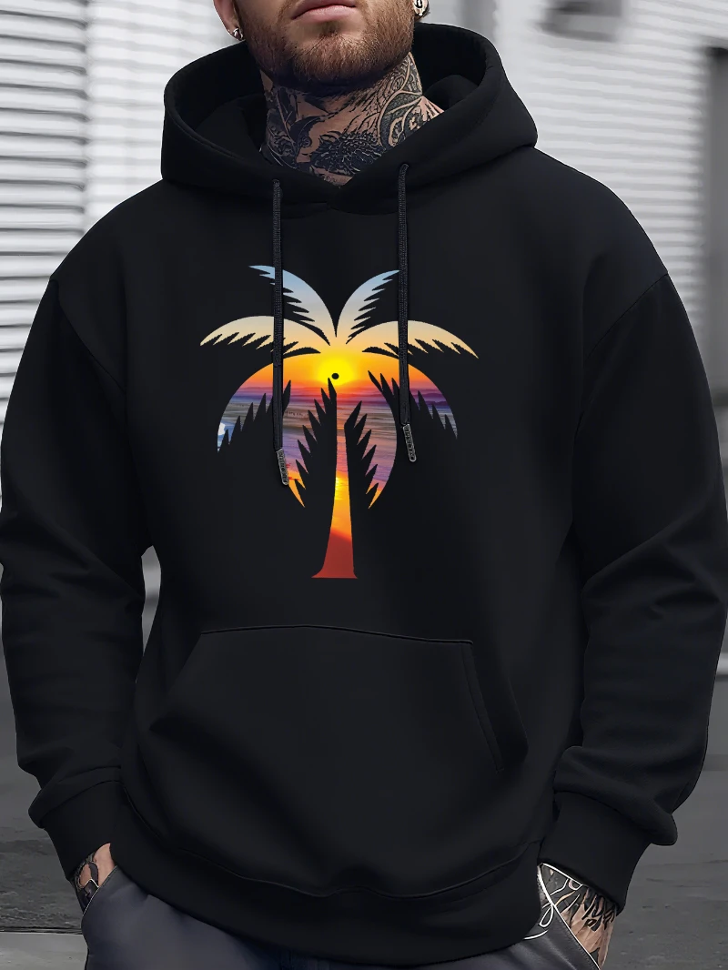 

2025 Autumn and Winter Men's Tree Sunset Print Hoodie High-end Luxury Is for Both Men and Women Top Y2k